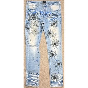 GFTD Road To Riches Paint Splatter Men's 5‎ Pocket Jeans Size 36